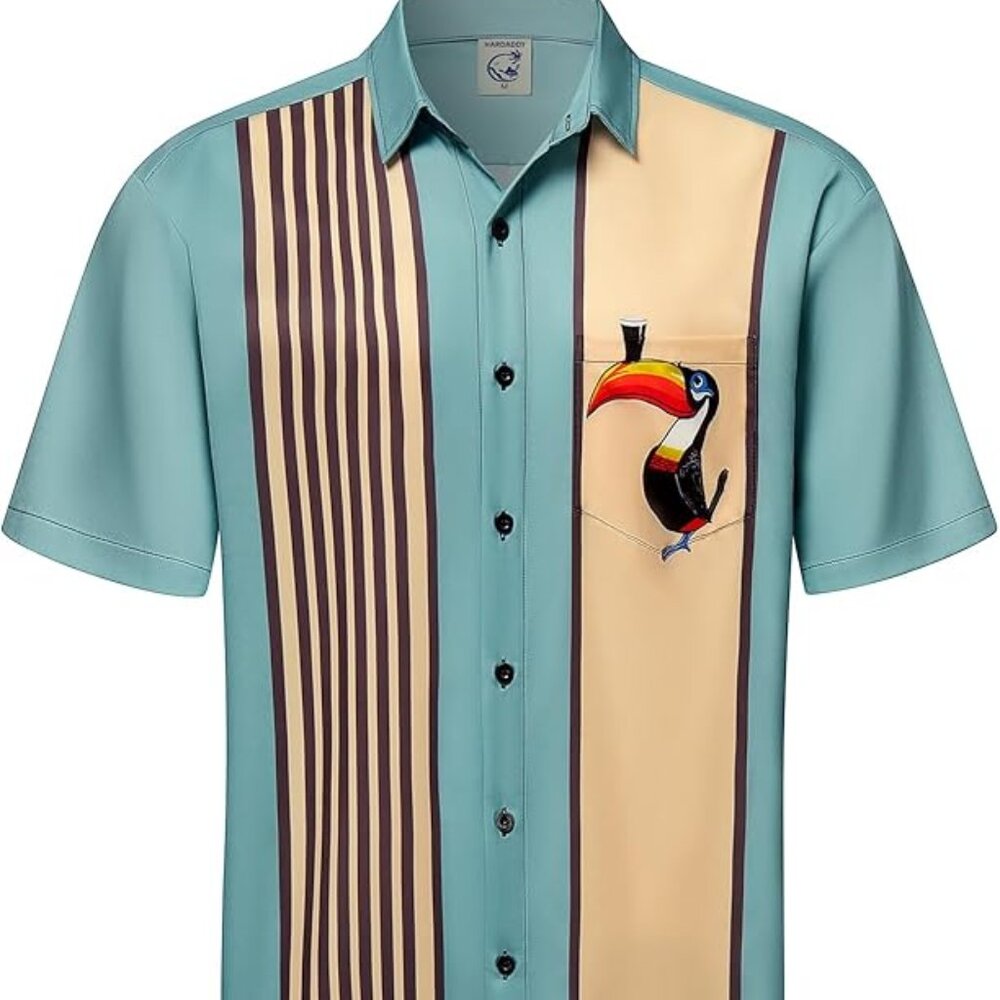 Men's Vintage Bowling Shirts: Retro Short Sleeve Hawaiian Beach Tops